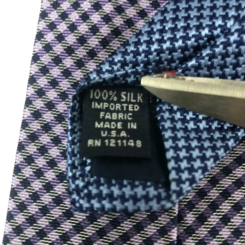 Tommy Hilfiger 100% Silk Tie Purple Navy Blue Gingham Check  Made USA